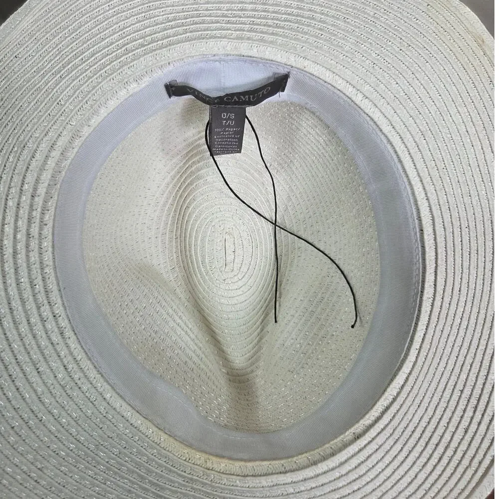 Vince Camuto Woman's Paper Summer White with Black Ribbon Hat
